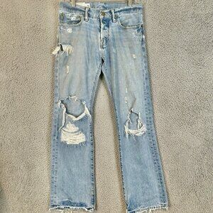 Abercrombie Jeans Mens 30x28 Blue Baxter Low Rise Slim Bootcut Y2K DISTRESSED